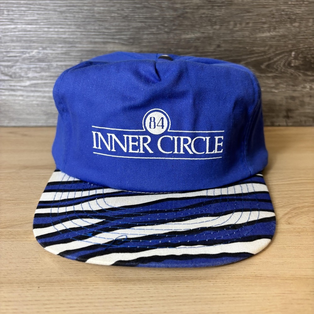 Vintage Inner Circle Hat Cap Snap Back Blue White Striped Bill Mens Music 80s